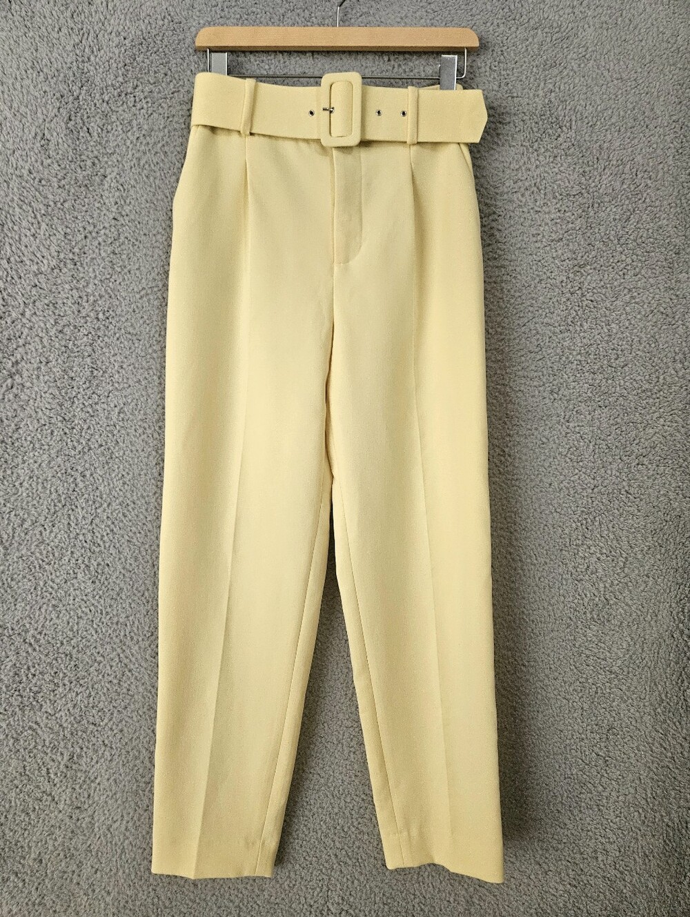 Zara Women's Yellow High-Waisted Belted Pants Small S 26x26 Cropped Trousers - Picture 5 of 16